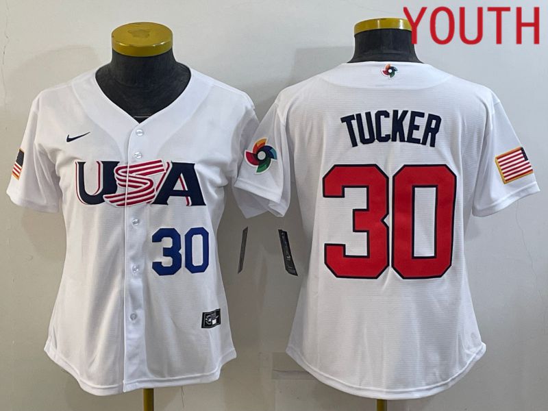 Youth 2023 World Cub USA 30 Tucker White MLB Jersey2